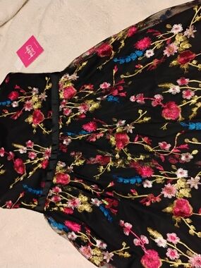 by & by Black Floral Embroidered Girls' Party Dress